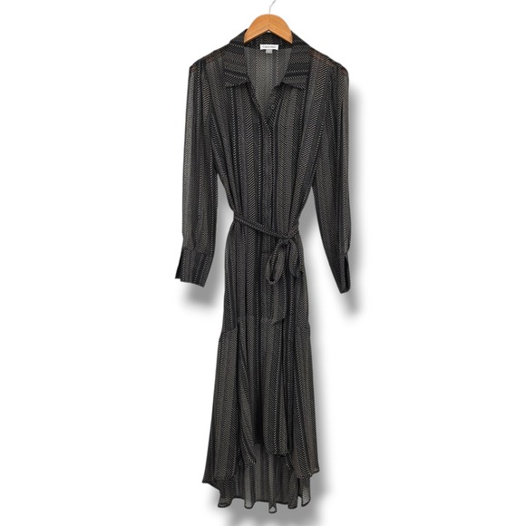 Calvin Klein Dresses & Skirts - Calvin Klein Womens Black Tan Geometric Dot Chiffon High Low Shirt Dress 12
